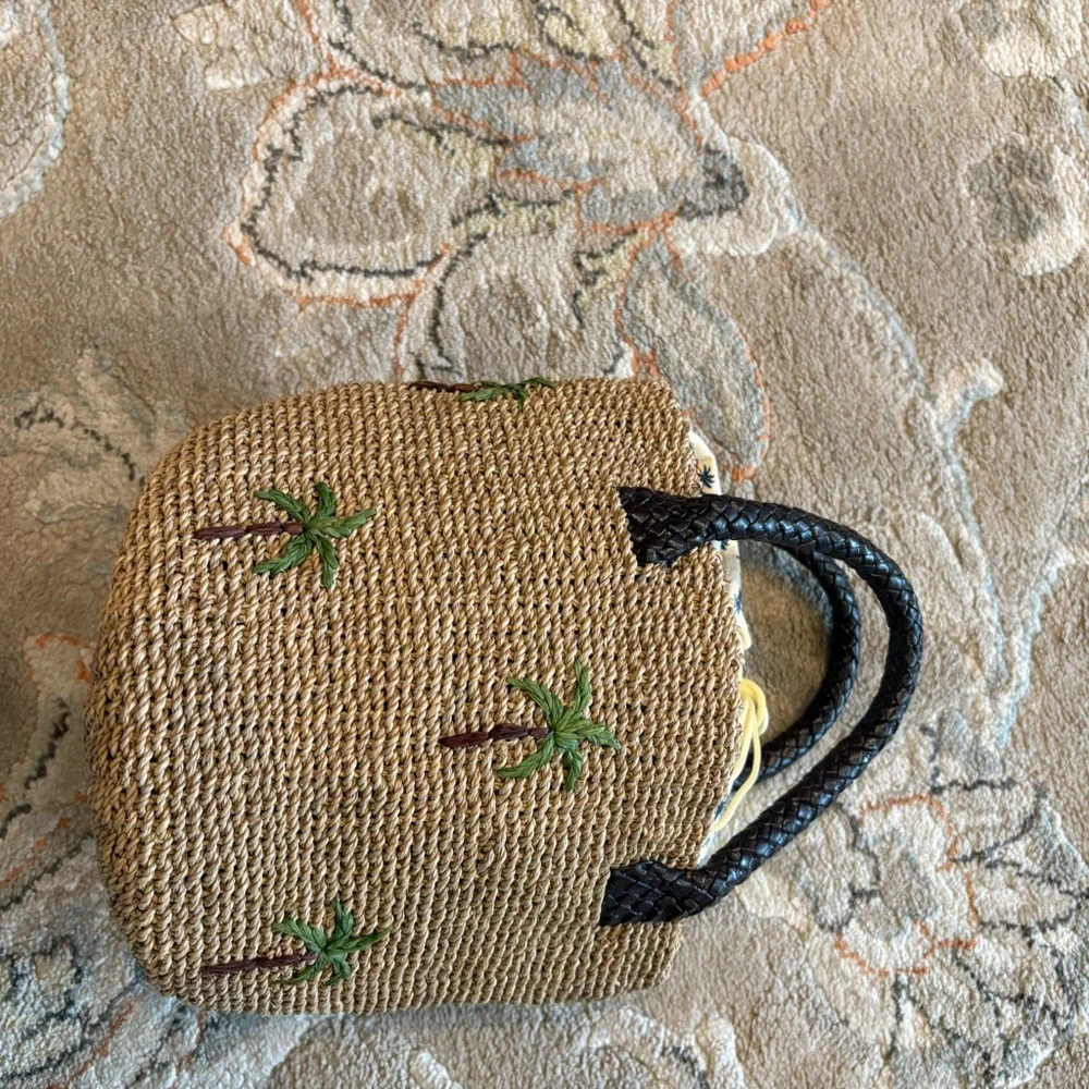 Palm Tree Embroidered Straw Tote Bag - Picture 2 of 4